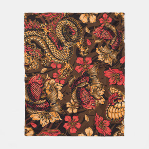 Couverture Polaire Le dragon japonais koi motif.