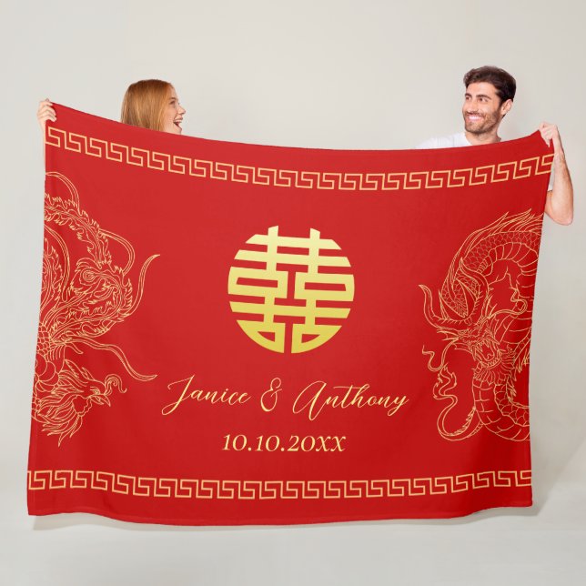 Couverture Polaire Le dragon mariage rouge phoenix traditionnel (En situation)
