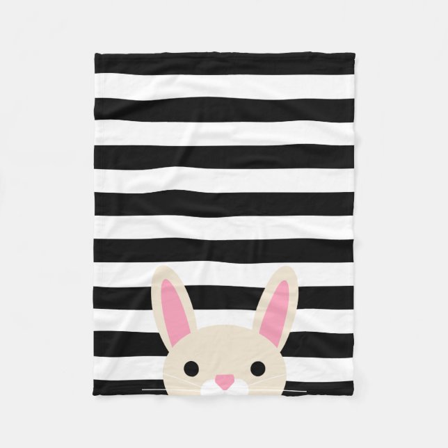Couverture Polaire Le lapin curieux | barre | noir et blanc (Devant)