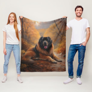 Couverture Polaire Le Mastiff tibétain en automne les feuilles automn