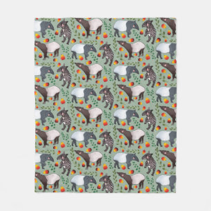 Couverture Polaire Le Motif animal du Tapir de Malaisie vert et noir