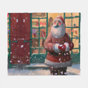Couverture Polaire Le Père Noël devant la boutique de jouets AI Art