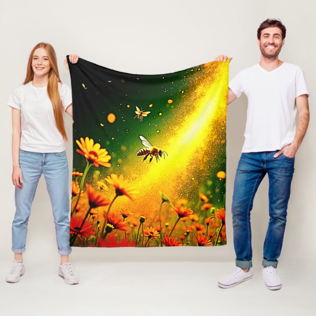 Couverture Polaire Le pollen doré des abeilles explose Joy Design (En situation)