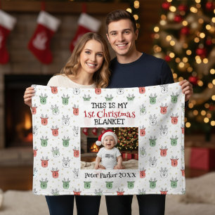 Couverture Polaire Le premier Noël de bébé avec nom personnalisé et p
