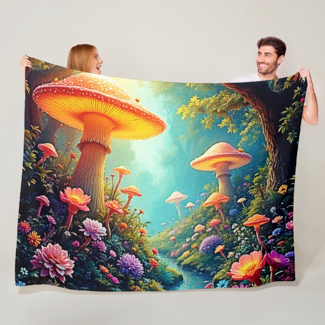 Couverture Polaire Le rêve enchanté de la forêt de champignons (En situation)