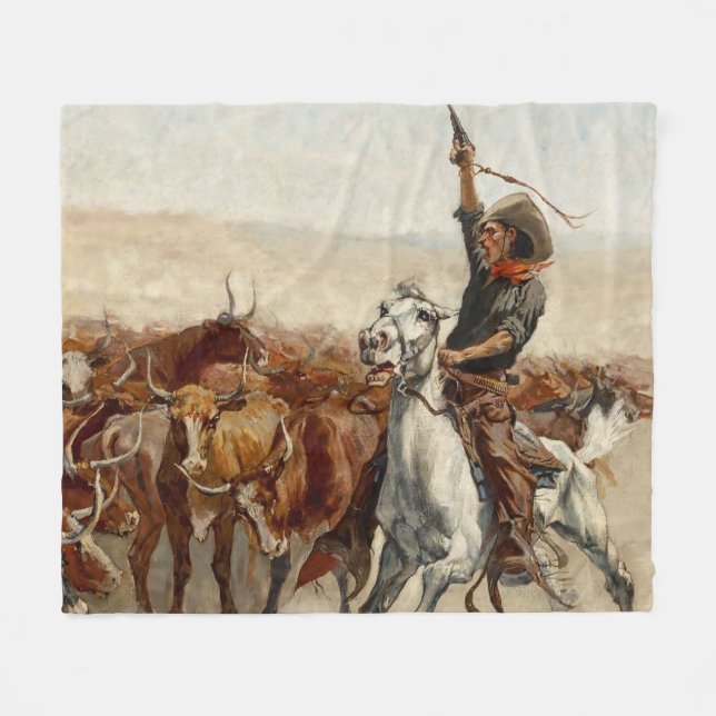Couverture Polaire Le Roundup Western Art par Frederic Remington (Devant (Horizontal))