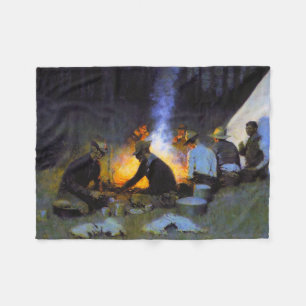 Couverture Polaire Le souper des chasseurs Frederic Remington Rustiqu