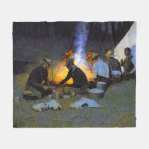 Couverture Polaire Le souper des chasseurs Frederic Remington Rustiqu