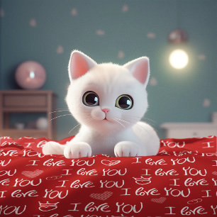 Couverture Polaire Le thème de Valentine Rouge Blanc Je t'aime Motif