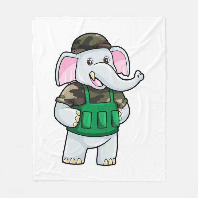 Couverture Polaire L'éléphant comme soldat avec uniforme et casque (Devant)