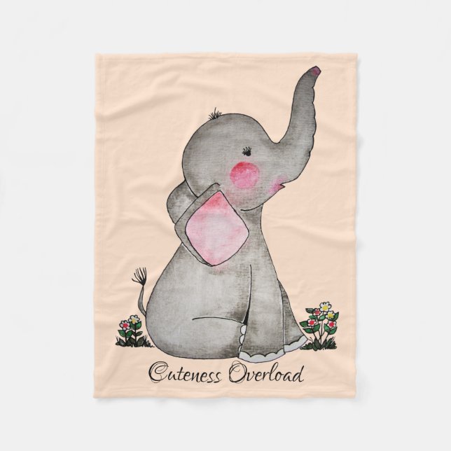 Couverture Polaire L'éléphant mignon de bébé d'aquarelle avec (Devant)