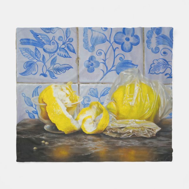 Couverture Polaire Lemons and Azulejos — Classic Blue & Yellow Still  (Devant (Horizontal))