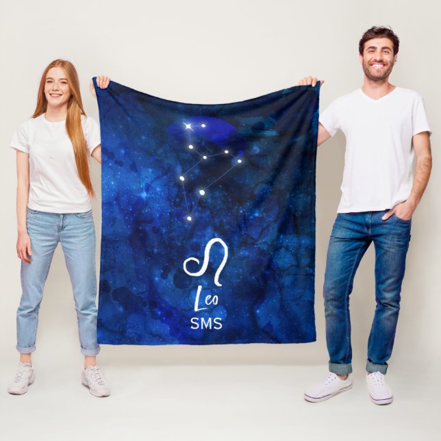 Couverture Polaire Leo Zodiac Constellation bleu foncé Galaxie Monogr (En situation)