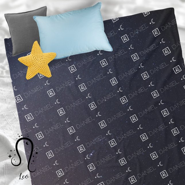 Couverture Polaire Leo Zodiac Nom du signe Constellation Astrologie É (Leo Zodiac Sign Symbol Personalized Repeating Name Seamless Pattern Starry Night Sky Moon Blanket
)