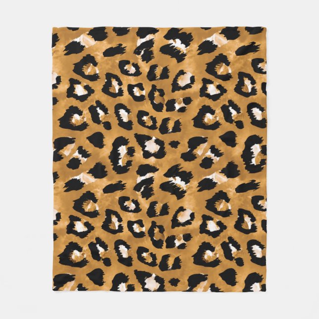 Couverture Polaire léopard de peau d'animal : motif d'aquarelle. (Devant)