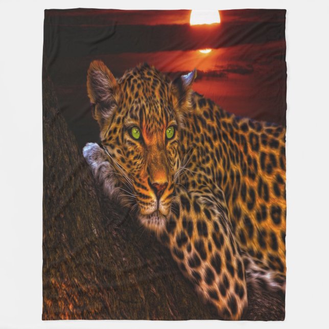 Couverture Polaire Leopard du coucher de soleil (Devant)