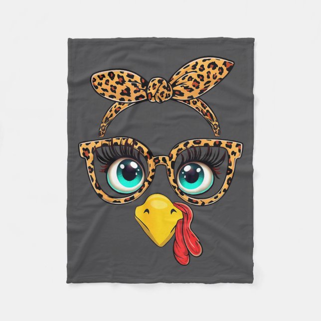 Couverture Polaire Leopard Print Thanksgiving Funny Turkey Face Gles  (Devant)