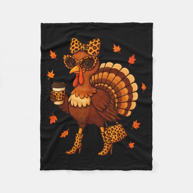 Couverture Polaire Leopard Turkey Drinking Coffee Thanksgiving Women  (Devant)