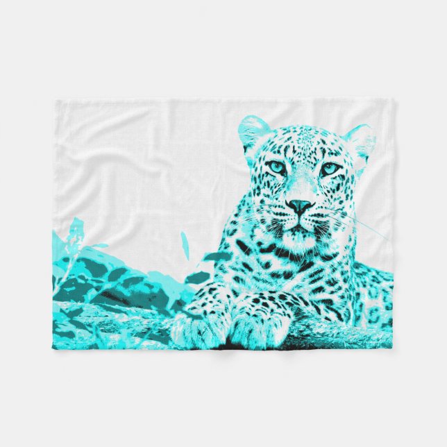 Couverture Polaire Leopard turquoise sur Arrière - plan blanc (Devant (Horizontal))