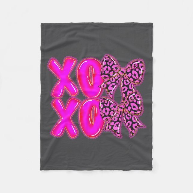 Couverture Polaire Leopard Xoxo Coquette Bow Hearts Valentine's Day W (Devant)