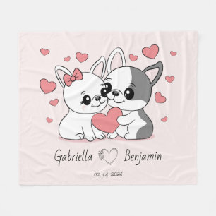 Couverture Polaire Les amoureux du Bulldog Cartoon Coeur Saint-Valent
