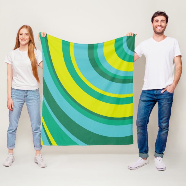 Couverture Polaire les années 70 Retro Super Wave Rainbow Turquoise G (En situation)