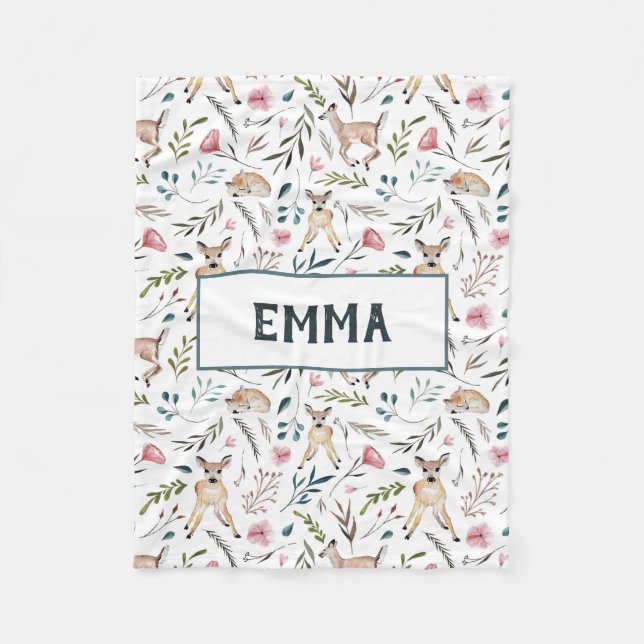 Couverture Polaire Les cerfs communs et les fleurs personailzed la (Devant)