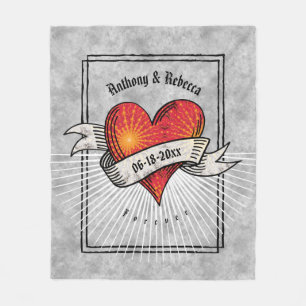 Couverture Polaire Les coeurs tatoués ajoutent les noms et la date