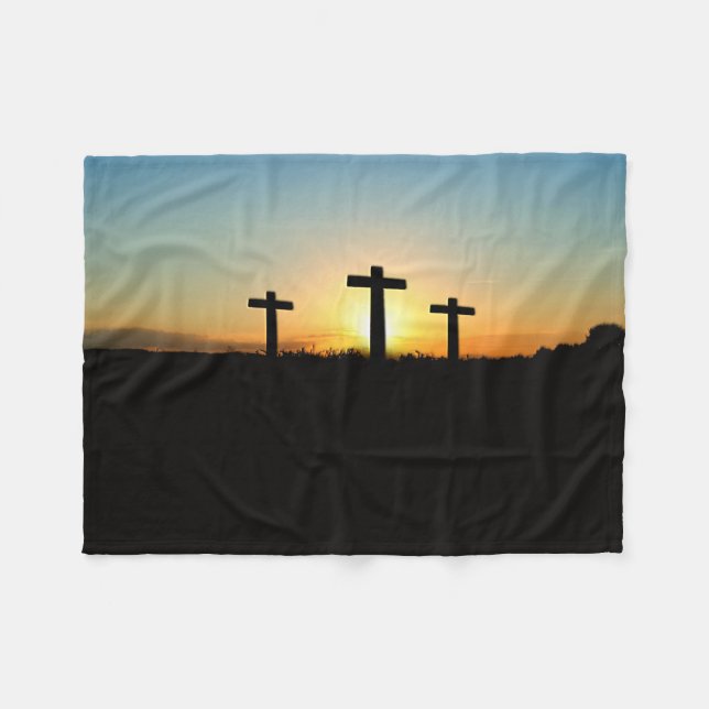 Couverture Polaire Les croix de crucifixion au coucher du soleil (Devant (Horizontal))