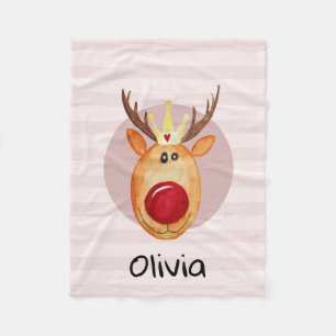 Couverture Polaire Les filles adorent le rudolphe rose Reindeer Noël