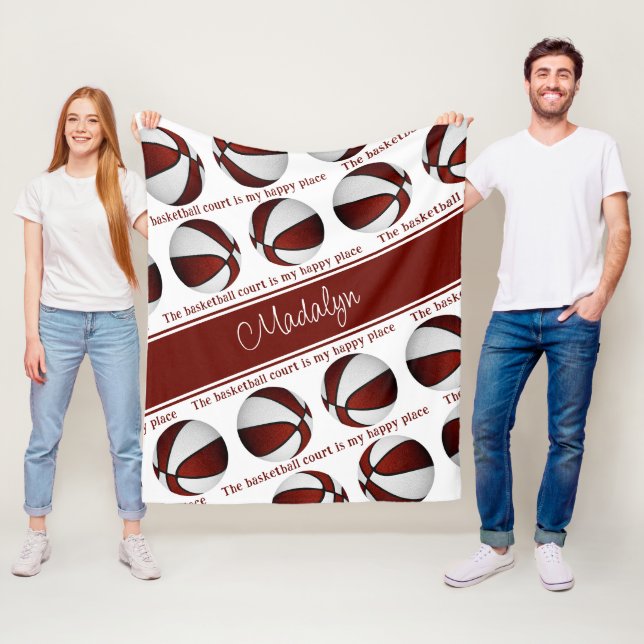 Couverture Polaire les filles maroon blanc terrain de basket mon endr (En situation)