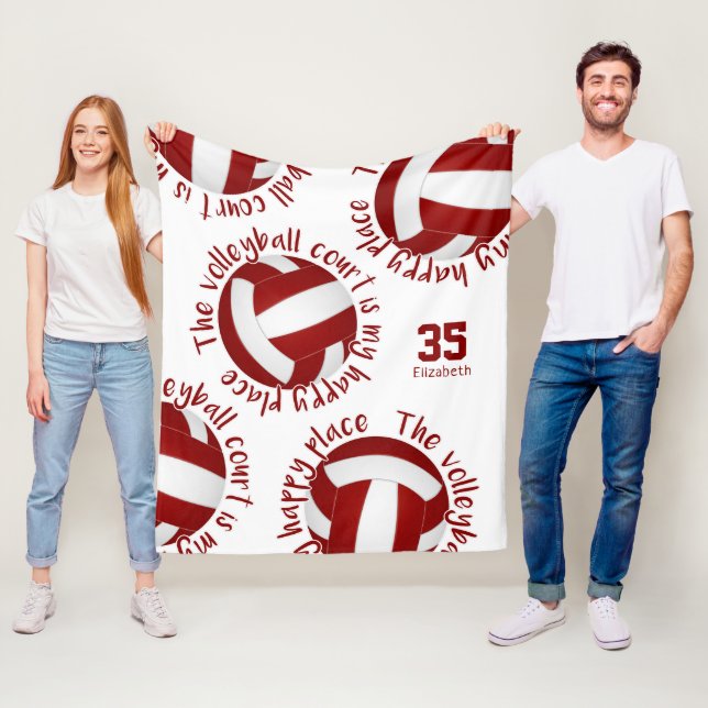 Couverture Polaire les filles maroon blanc terrain de volley-ball lie (En situation)