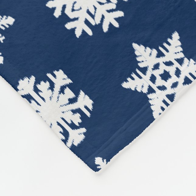 Couverture Polaire Les flocons de neige d'Ikat - Bleu de la marine bl (Coin)