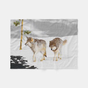 Couverture Polaire Les loups en peinture sur neige - Art original de
