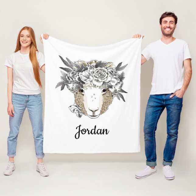 Couverture Polaire Les moutons floraux de halo | ajoutent votre nom (En situation)