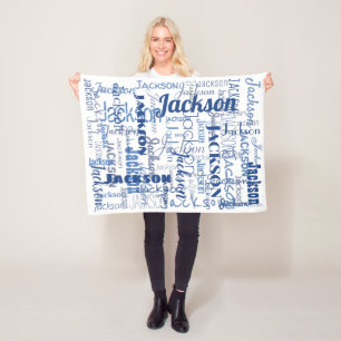 Couverture Polaire Les noms PatternTypography du bébé bleu et blanc