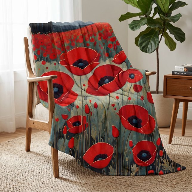 Couverture Polaire Les pavots (The Poppies Fleece Blanket from Ricaso. Stunning red poppy flower art throw. available in 3 sizes)