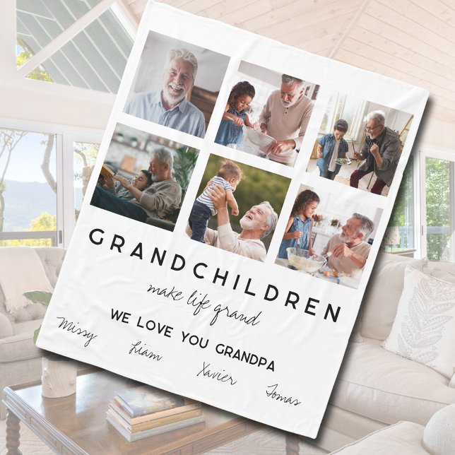 Couverture Polaire "Les petits-enfants font la vie" Grand-père Photo  ("Grandchildren Make Life" Grandpa Photo Collage Fleece Blanket)