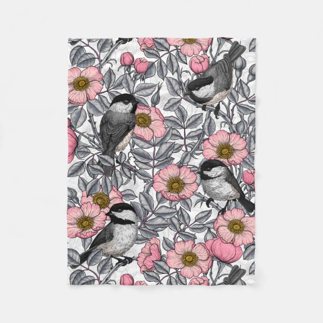 Couverture Polaire Les poulets dans la nature rose, rose et gris (Devant)