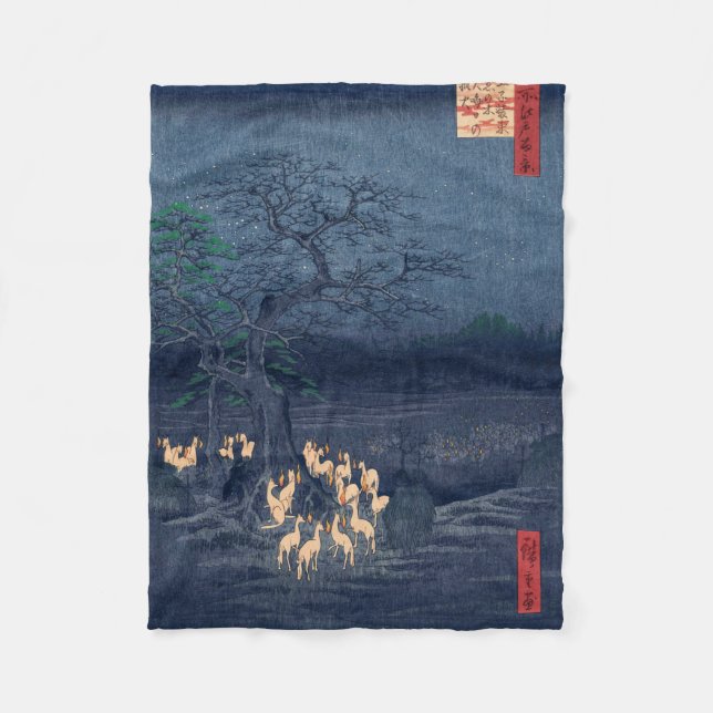 Couverture Polaire Les renards au sanctuaire de nuit Ukiyo-e Art japo (Devant)
