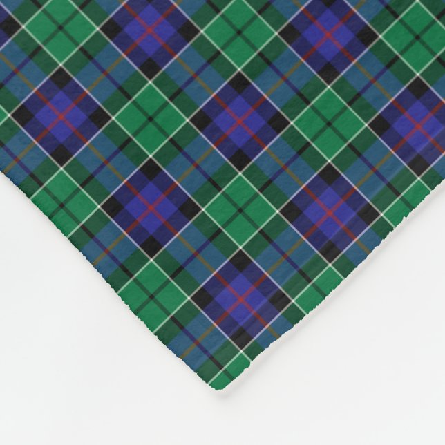 Couverture Polaire Leslie Clan Bleu brillant et Tartan de chasse vert (Coin)