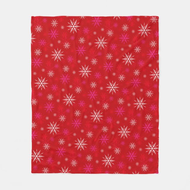 Couverture Polaire "Let It Snow" Blanche-polaire Motif Red Snowflake (Devant)