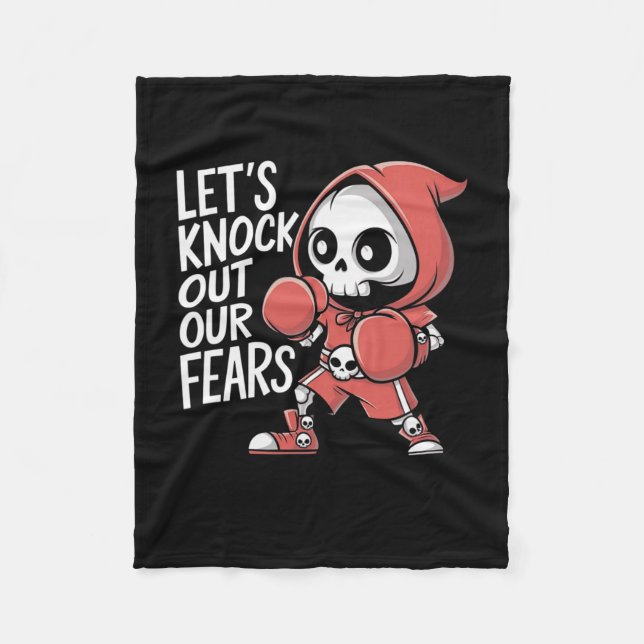 Couverture Polaire Let's Knock Out Our Fears Cute Boxing Skeleton Mot (Devant)