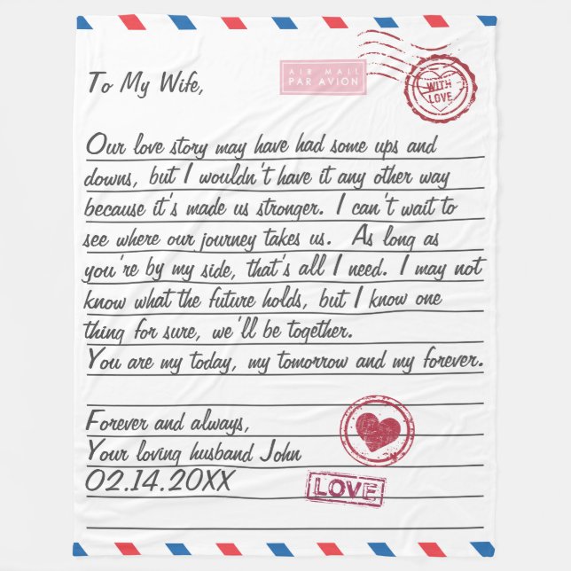 Couverture Polaire Lettre d'amour romantique Saint-Valentin (Devant)