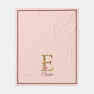 Couverture Polaire Lettre de nom personnalisée E Roses rose poudré fe
