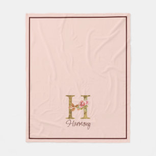 Couverture Polaire Lettre de nom personnalisée H Rose rose blush feui