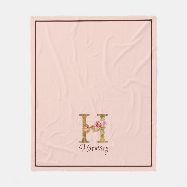 Couverture Polaire Lettre de nom personnalisée H Roses roses blush en (Devant)