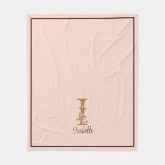 Couverture Polaire Lettre de nom personnalisée I Roses roses blush en