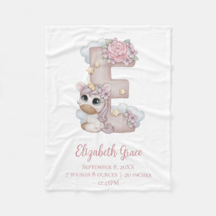 Couverture Polaire Lettre E Monogramme Licorne Rose Cadeau Bébé Fille