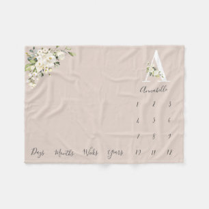 Couverture Polaire LETTRE Florale Rose Blanche BLANCHE A Bébé Jalon